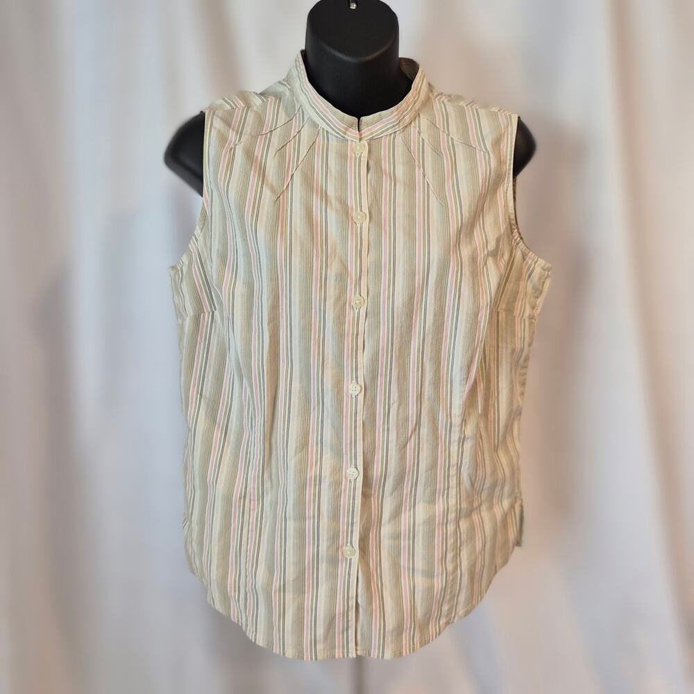 Vintage Dockers Sleeveless Striped Button Up Top‎ L Cottagecore Y2K Pastel